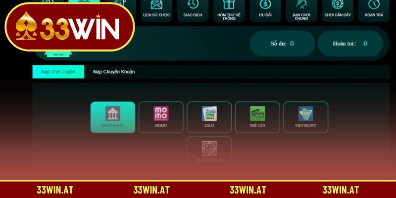 Các kênh rút tiền tiện lợi mà 33WIN đang hỗ trợ